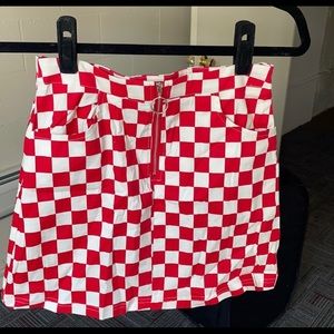 Red and white checkered skirt